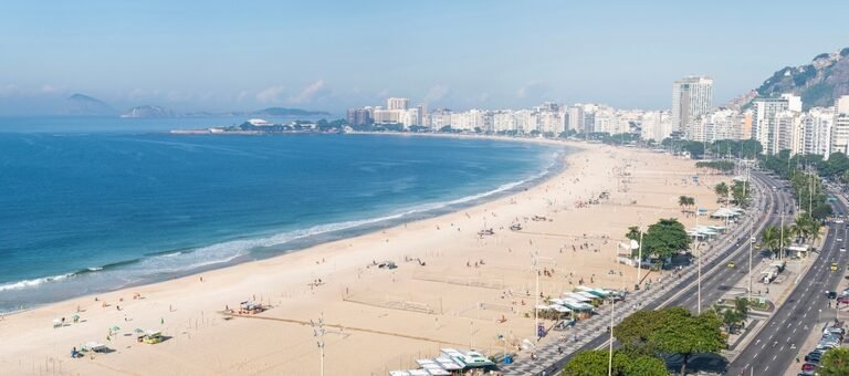 Vista aérea da Praia de Copacabana, no Rio de Janeiro.